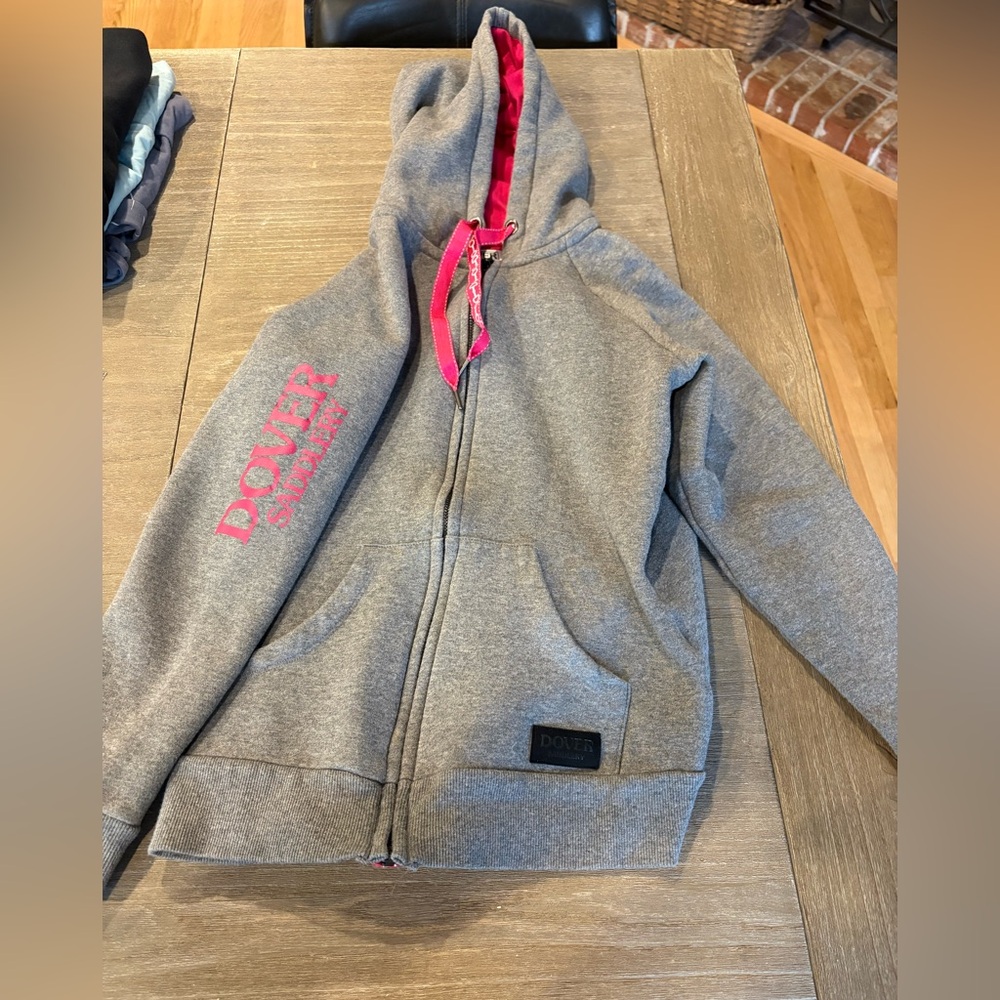 Dover Gray zip up Hoodie with Pink Accent
